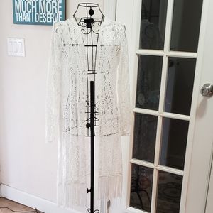 Light Cream Lace Duster with Fringe